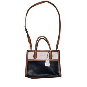 Nine West Mayen Satchel Saddle Tan, White, and Black Three Tone Color Block